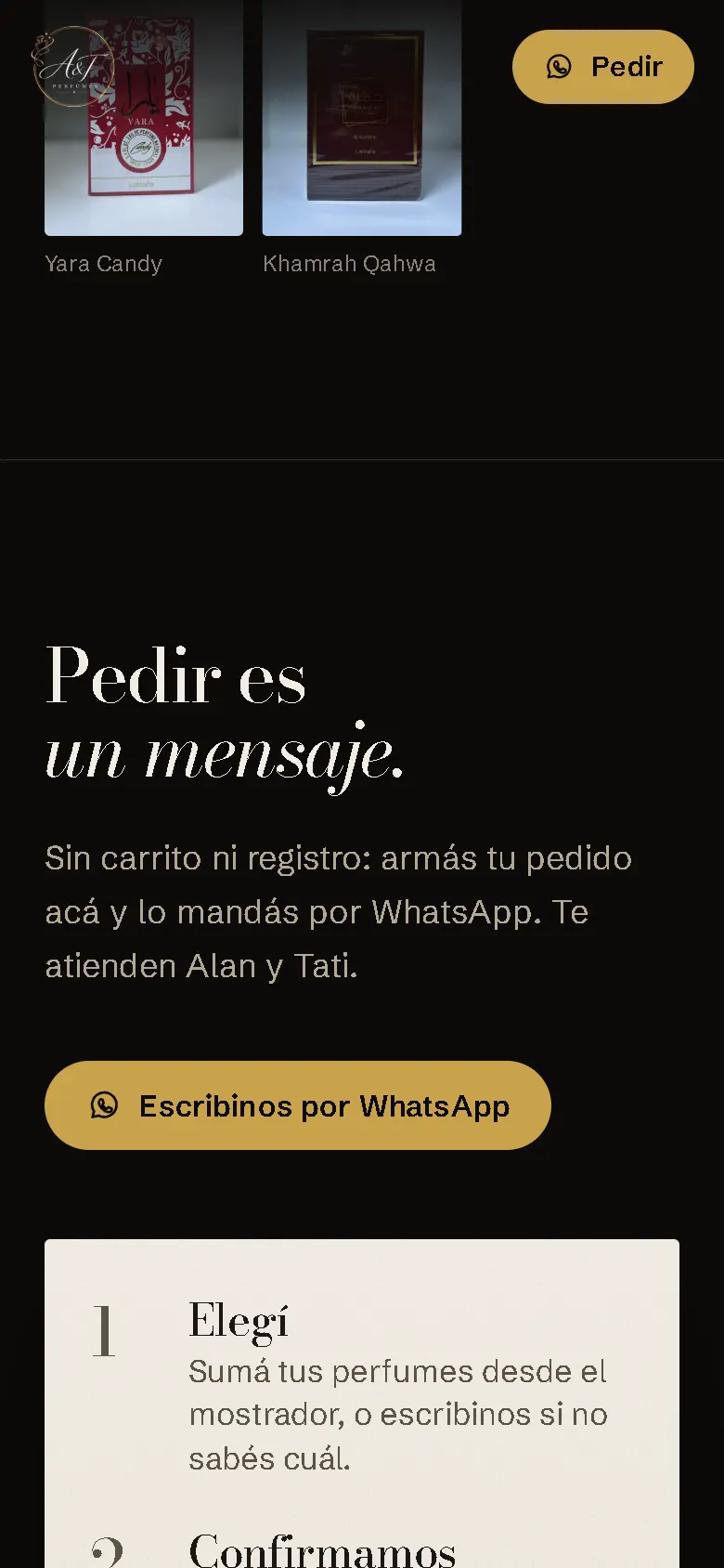 Demo de A&T Perfumes: pedir es un mensaje