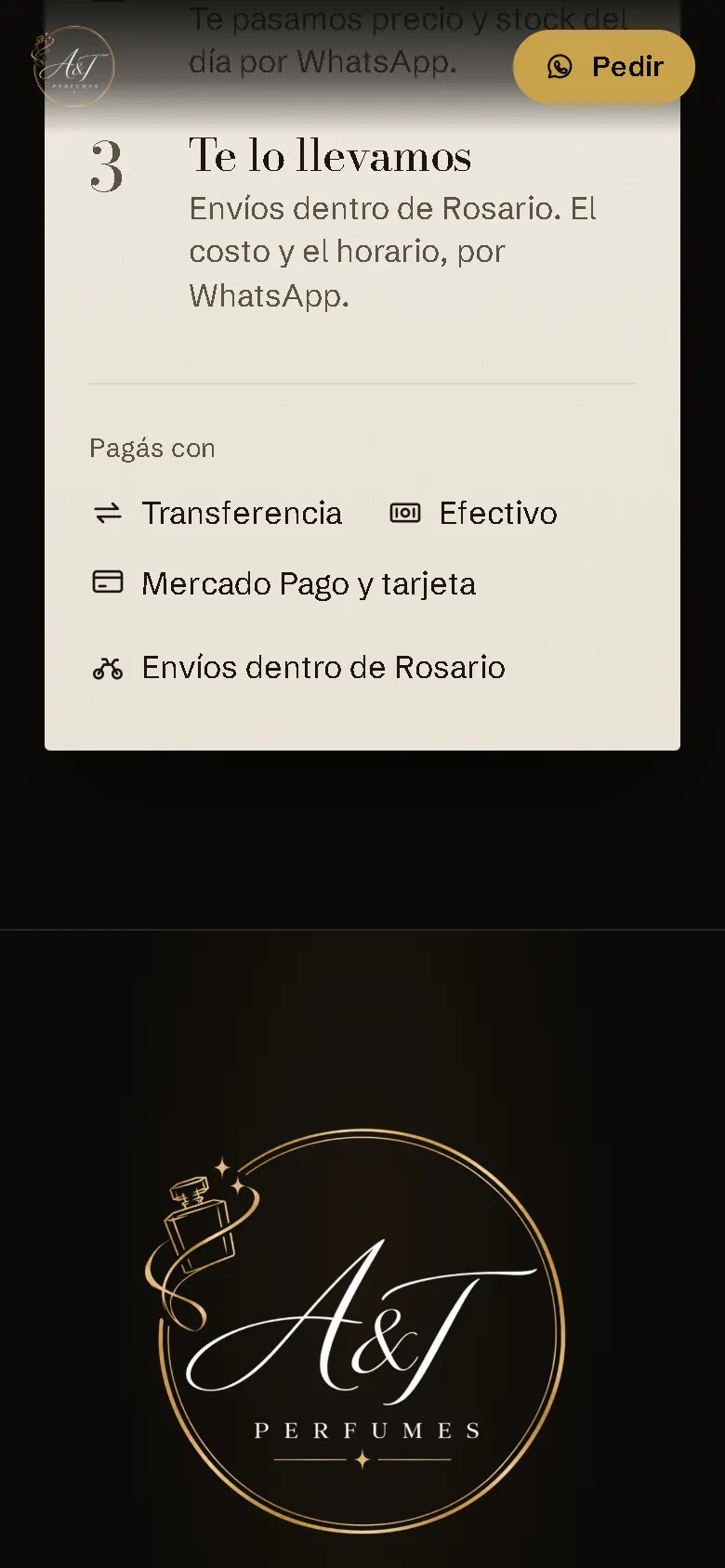 Demo de A&T Perfumes en el celular: cómo se pide y los medios de pago