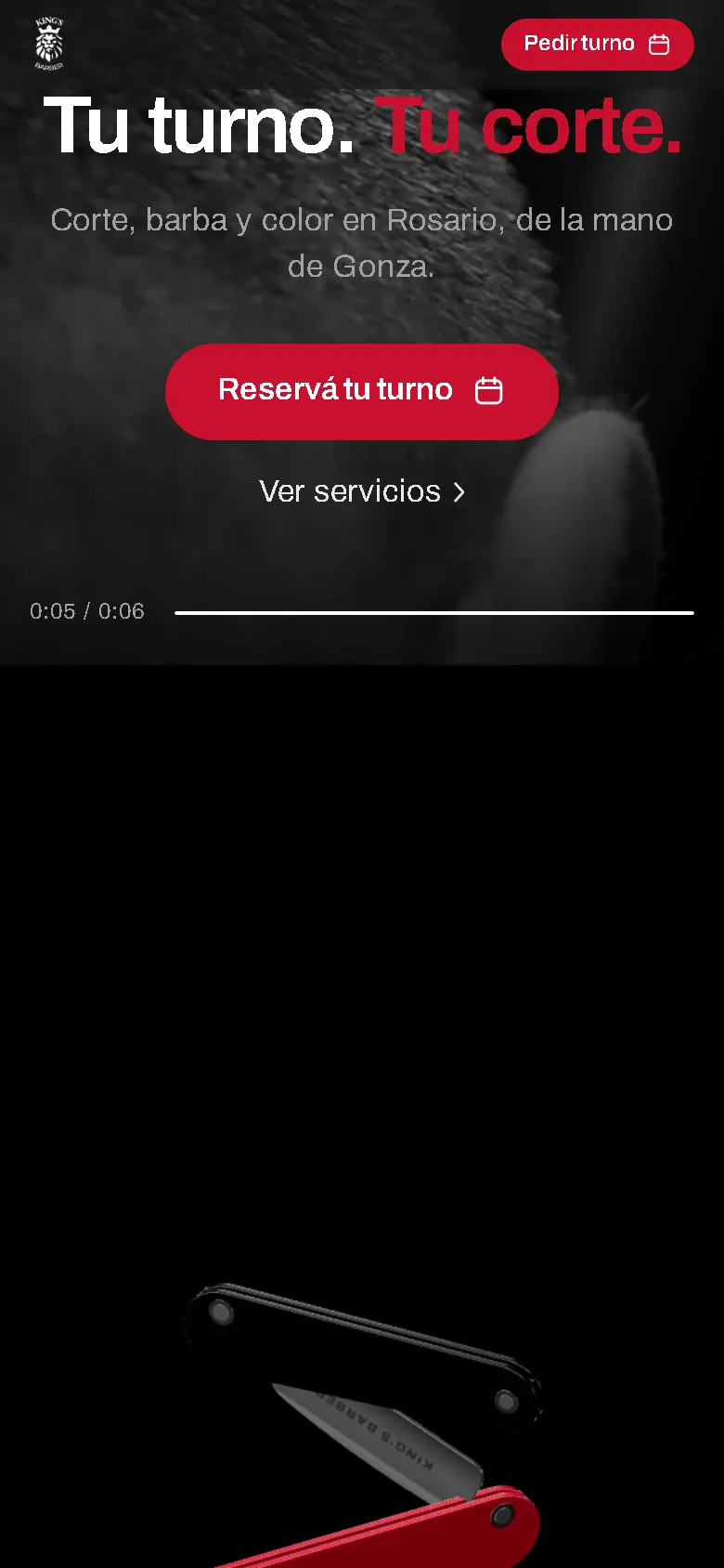 Demo de King's Barber en el celular con el botón Reservá tu turno