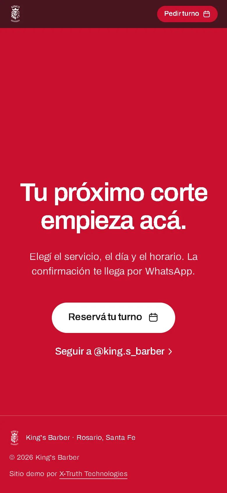 Cierre de la demo de King's Barber en el celular con el botón Reservá tu turno